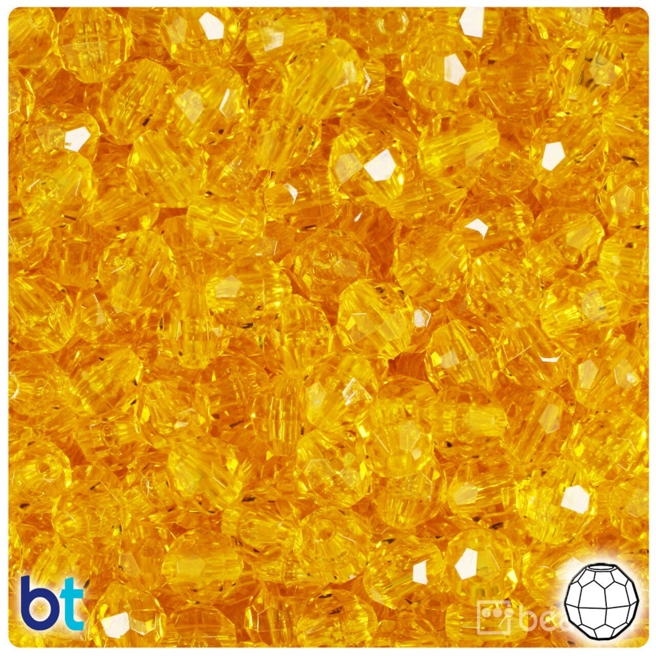 BeadTin Dark Yellow Transparent 8mm Faceted Round Plastic Craft Beads (450pcs)